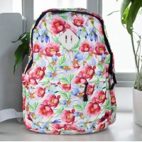 BP723 - White Floral Canvas Backpack